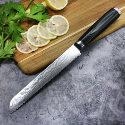 China Sustainable VG-10 Damascus Steel Japanese Knife Bread Knife Pakka Wood for sale