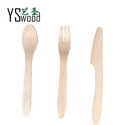 China Disposable Eco Friendly Stocked Biodegradable 7.3 inch Disposable Wooden Cutlery 180 185 mm Disposable Wooden Spoon Fork Knife for sale