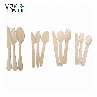 China Disposable Eco Friendly Stocked Biodegradable ALL SIZES Disposable Wooden Cutlery Set Wooden Spoon Fork Knife for sale