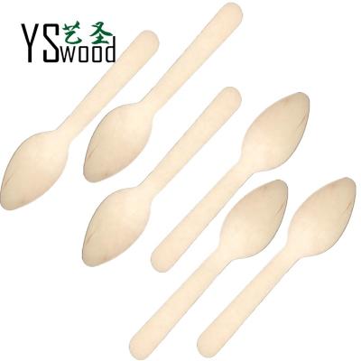 China Disposable Eco Friendly Stocked Biodegradable 11 cm Disposable Wooden Tea Dessert Spoon 4.35 inch Wooden Cake Coffee Spoon with Logo for sale