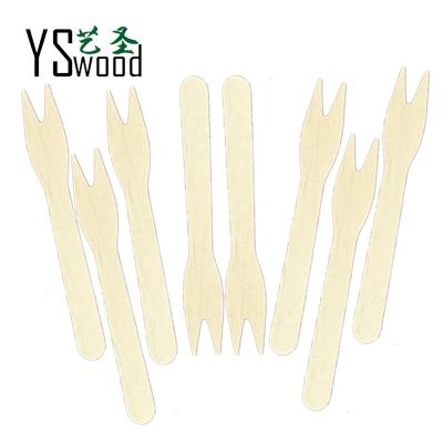 China Party  Restaurant Picnic 120 mm Disposable Wooden mini Fruit Dessert Fork 4.7 inch wooden fork with logo for sale