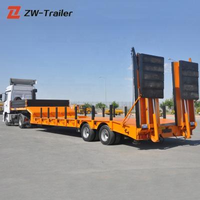 China Factory Sale 60T 80T Tri Axle 60T 80T Tri Bed Loader Lowbed Semi Truck Trailer Hydraulic Low Dresser Ramp Lowbed Truck Trailer for sale