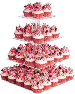 China Square 5 Tier Acrylic Spring Sign Display Cupcake Stand 4 Acrylic Cupcake With LED Light for sale