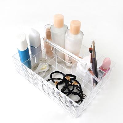 China Diamond Thread Portable Cheap Acrylic Cosmetic Organizer Box Spring Sign Cosmetic Organizer Case for sale