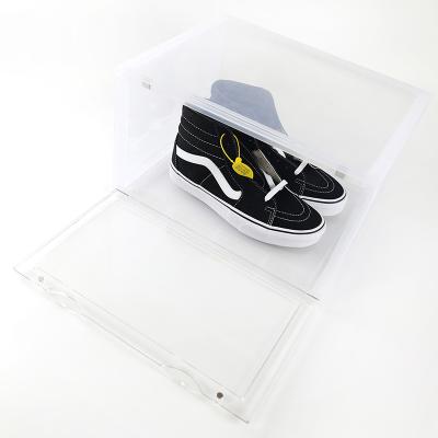 China Gift Spring Sign Suction Plastic Clear Shoe Box Collection Magnetic Acrylic Shoe Box Front for sale