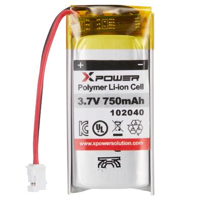 China Rechargeable Toys Xpower 750mAh 102040 UL 3.7V kc Certification Lithium Polymer Ion Battery for sale