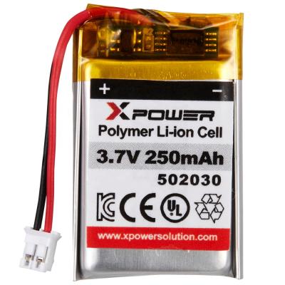 China Approved toys kc 3.7V 250mah lithium polymer battery XPOWER 502030 lithium battery for smallest long term EEG recorder for sale