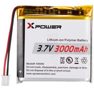 China Toys kc UL Certified Square 3.7V 3000mah Lithium Polymer Rechargeable Battery XPOWER 105050 Li-ion Battery For Fingerprint Scanner for sale