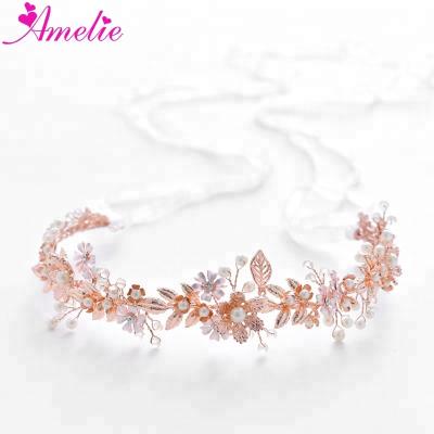 China Wedding Tiaras Wedding Hair Vine Pearl Flower Headband and Earring Party Prom Accessories Bridal Tiaras Crown Jewelry for sale