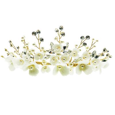 China Romantic.Vintage.Garden Luxury Handmade Rhinestone Headpiece Flower Ceramic Tiara Bridal Crowns Wedding Hair Accessories for sale