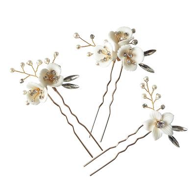 China Romantic.Vintage.Garden Fashion Hair Accessories Ceramic Flower Crystal Headpiece Wedding Bridal Hair Pins Comb for sale