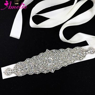 China Flatback Wedding Bridal Handmade Sash Decoration Sash Diamond Bridal Gown Entwined Rhinestone Bridal Sash for sale