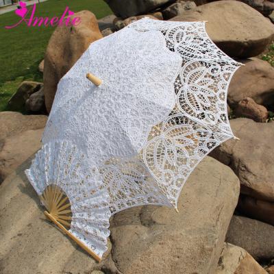 China Bridal Wedding Umbrella Set Parasol and Lace Fan Vintage Victorian Handmade Wedding Decoration Party for sale