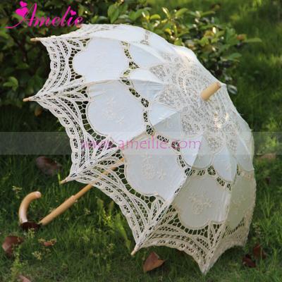 China Wholesale Victorian Style Wedding Stage Decoration Wedding Umbrella Battenburg Lace Parasol and Fan for sale