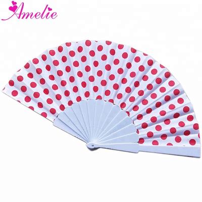 China New China Summer Fans Plastic Polka Dots Wedding Hand Folding Ribbed Fans Wedding Favors Collections Gifts for sale