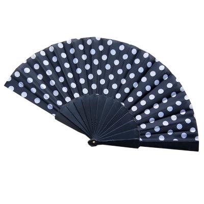 China Eco-Friendly China AmelieWedding Style Retro Polka Dots Printed Fabric Hand Fan Plastic Ribs Party Customized Hand Fan Wedding Gifts for sale