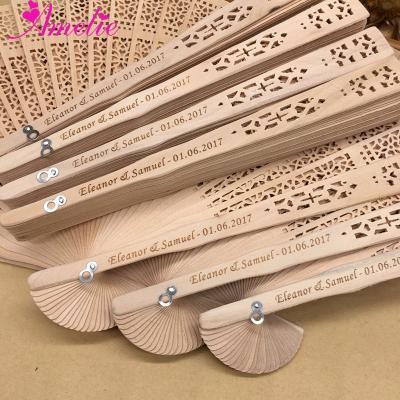 China China Wedding Guest Souvenir Personalized Custom Wooden Hand Fan With Organza Bag Folding Wedding Fan Baby Shower Party Gifts Hand Fan for sale