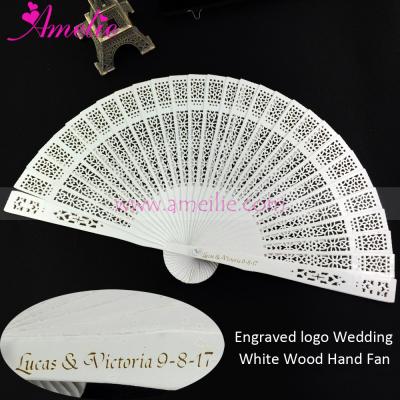 China White Wooden Logo Gifts Wedding Hand Fan Wedding Party Guests Favors Customized Fashion Chinese Style for sale