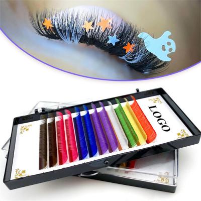 China Korean Custom Logo Rainbow Color 0.07 Long Lash Natural Fiber Long Lash PBT Color Handmade Multi Colored Eyelash Extensions Lash Tray for sale