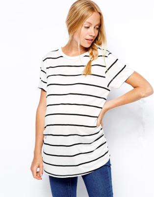 China western maternity wear in black and white stripe shirt in loose design for sale