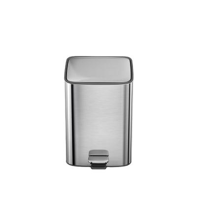 China Viable Living Room Soft Narrow Bedroom Bathroom Stainless Steel 18L Pedal Bin Waste Bin Square Trash Bin for sale