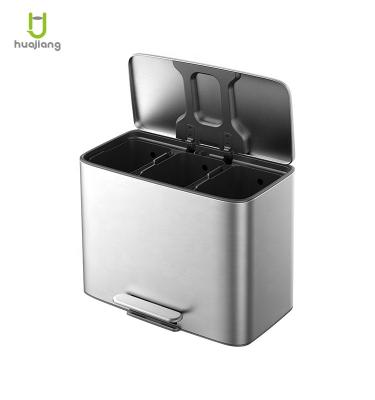 China Sustainable 3 Compartment Stainless Steel Indoor Household Kitchen Recycle Bin Stainless Steel Recycle Bin for sale