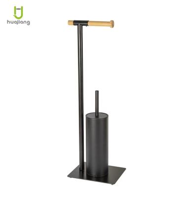 China Sustainable Curved Design Bathroom Toilet Brush Angled Toilet Brush And Paper Holder Toilet Cleaning Brush Black With Bamboo for sale