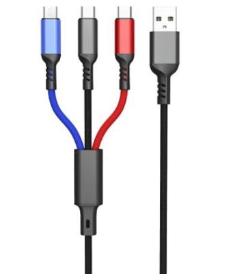 China 2021 factory direct supply of MP3/MP4 player 3 in 1 USB charger cable nylon braided fast charging data cable for sale