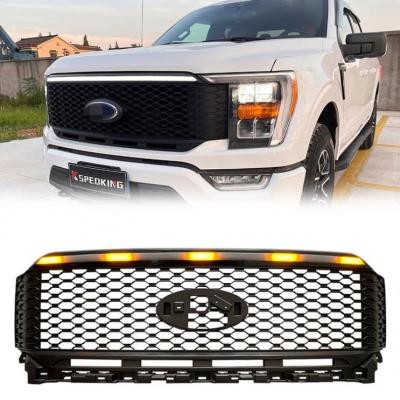 China 2021 Spedking 4x4 Accessories Pickup Truck Parts Raptor Body Kit ABS Front Car Grill With LED Flow Light For Ford F150 for sale