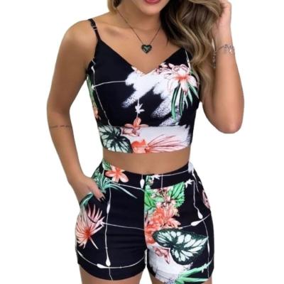 China Women'S Hot Shorts Printed Blouse Set Summer 2 Piece Outfit With Wool Fabric for sale