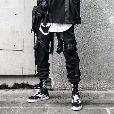 China Anti-Wrinkle Joggers Cargo Pants For Color Casual Pocket Hip Hop Mens Hip Hop Pants Sweatpants Streetwear Ribbons Male Techwear Pants for sale