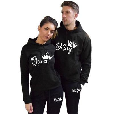 China 2021 fashion Autumn Winter Anti-wrinkle Sweatshirts for women men sport to wear set king or queen print couple suits 2PCS Hoodie and pants for sale