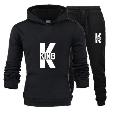 China 2022 Anti-wrinkle Fashion Lover Couple Clothing Sport Wear Set KING QUEEN Printed Hooded Clothes 2PCS Hoodies Set Of Hoodie And Pants Suit for sale