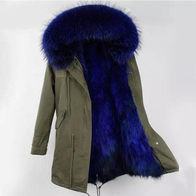 China Plus size 2018 fashion winter warm raccoon fur lining with raccoon fur collar parka coat /fur fabric en venta