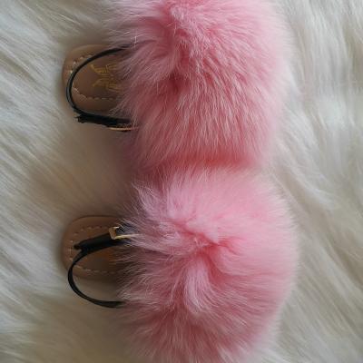 China Slides Real Fox Fur Toddler Sandals Soft Toddler Fur Slippers Real Baby Fur Slides Fur Sliders With Strap en venta