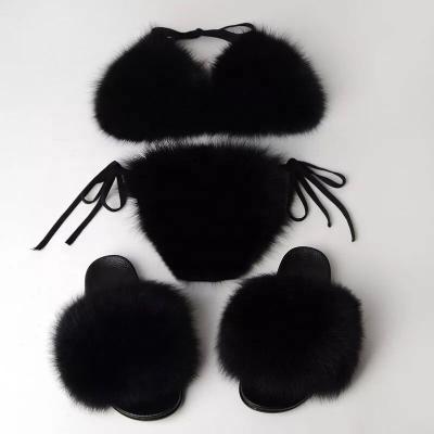 Китай New plus size fashion fox fur bikini set fur bra bikini for women продается