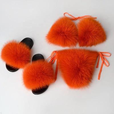 Китай Summer hot fluffy fashion plus size ladies fur bra women sale real fox fur bikini продается