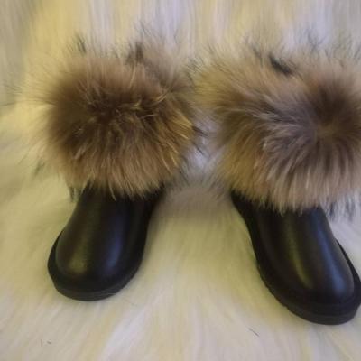 China 2019 Snow Boot Kids Winter Warm Fluffy Real Raccoon Fur Rubber Sole Boot Whip Anti-skid Snow Boot for sale