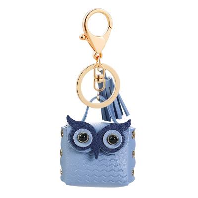 China New PU Soft Feeling Small Owl Tassel Hand Pendant Key Chain Creative Leather Pendant Purse Bag for sale