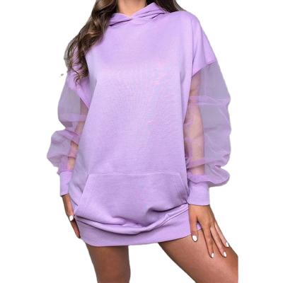 China Breathable Sweatshirts Stretch Fleece Two Way Mesh Sleeve Purple Women Hoodies Extra Large for sale