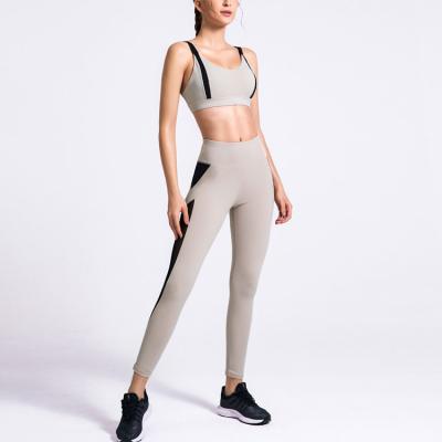 China Breathable Spring Summer Training Color Blocked Mesh Panel Crop Top Track Suits Yoga Sets For Women for sale