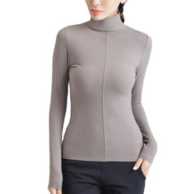 China Breathable Sportswear Women's Reversible Spring Neck High Fitness Long Sleeve T-shirt Yoga Sweatshirts Bodycon Tops for sale