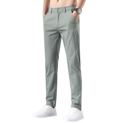 China Breathable Thin Slope Pockets Elastic Band Summer Leg Men Casual Chino Pants for sale