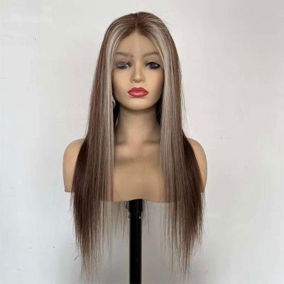 China Customized Straight Design Virgin Hair Wig Straight Cuticle Aligned #4/27 To Highlight 13x4 Transparent Lace Front Wig for sale