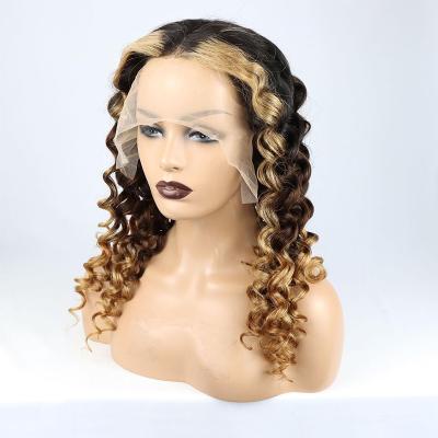 China Wholesale Loose Wave Loose Wave Cuticle Aligned Virgin Hair Wig #4/27 Accent 13x4 Transparent Lace Front Wig for sale