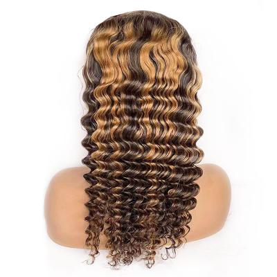 China Cheap Factory Price Deep Wave Wig Deep Wave Human Hair Virgin #4/27 Highlight 13x4 Transparent Lace Front Wig for sale