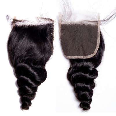 China Cheap Deep Resistant Swiss Natural Loose Wave 4x4 Virgin Human Hair Factory Price Factory Price Transparent Lace Closure And Headband for sale