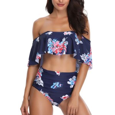 China Drop Shipping Halter Women Bandage Guard Floral High Waist Retro Tankini Swimwear Hot Surfing Bikini for sale