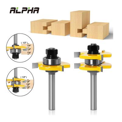 China ALPHA 2pcs 8mm Carbide Shank Cutter Diameter 46mm Cutting Tool Tongue And Fluting High Quality Joint Wood Stock Router Bit Set for sale