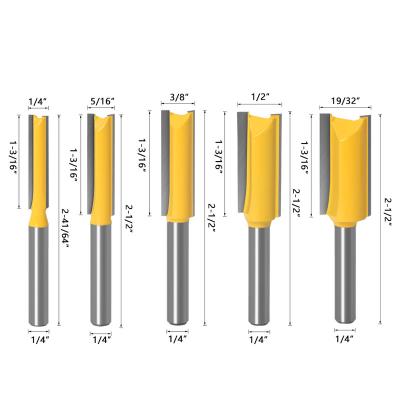 China Carbide ALPHA 5PCS Sets 1/4 Inch YG8 Shank Trimming Wood Cutter Bit Straight Knife Set for sale